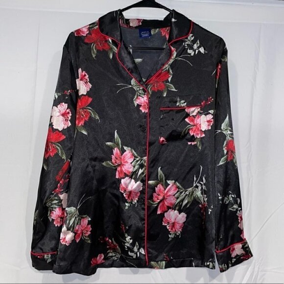 APT. 9 Pajama Top Floral Intimates Long Sleeve Button Front Notch Collar Sleep - Picture 1 of 6